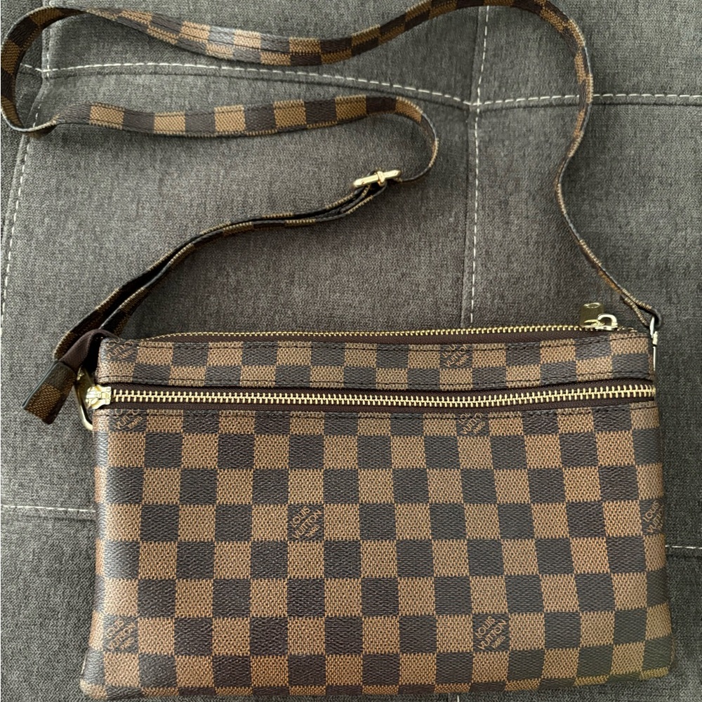 Checkered Brown Crossbody Bag